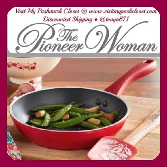 🦋 New Pioneer Woman Timeless Beauty Red 8-Inch Fry Pan & Mini Silicon Spatula - Picture 1 of 7